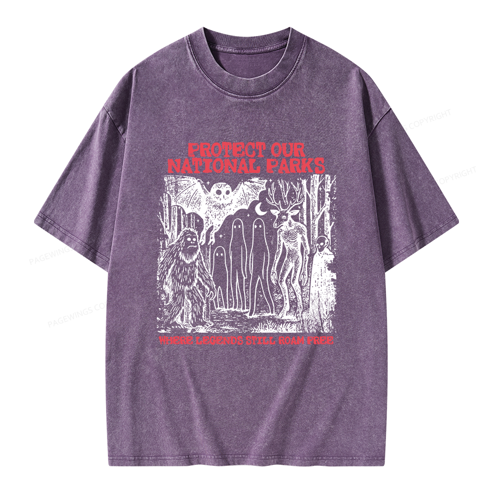 Pagewings Protect Our Parks Vintage Camping Unisex Washed T-shirt
