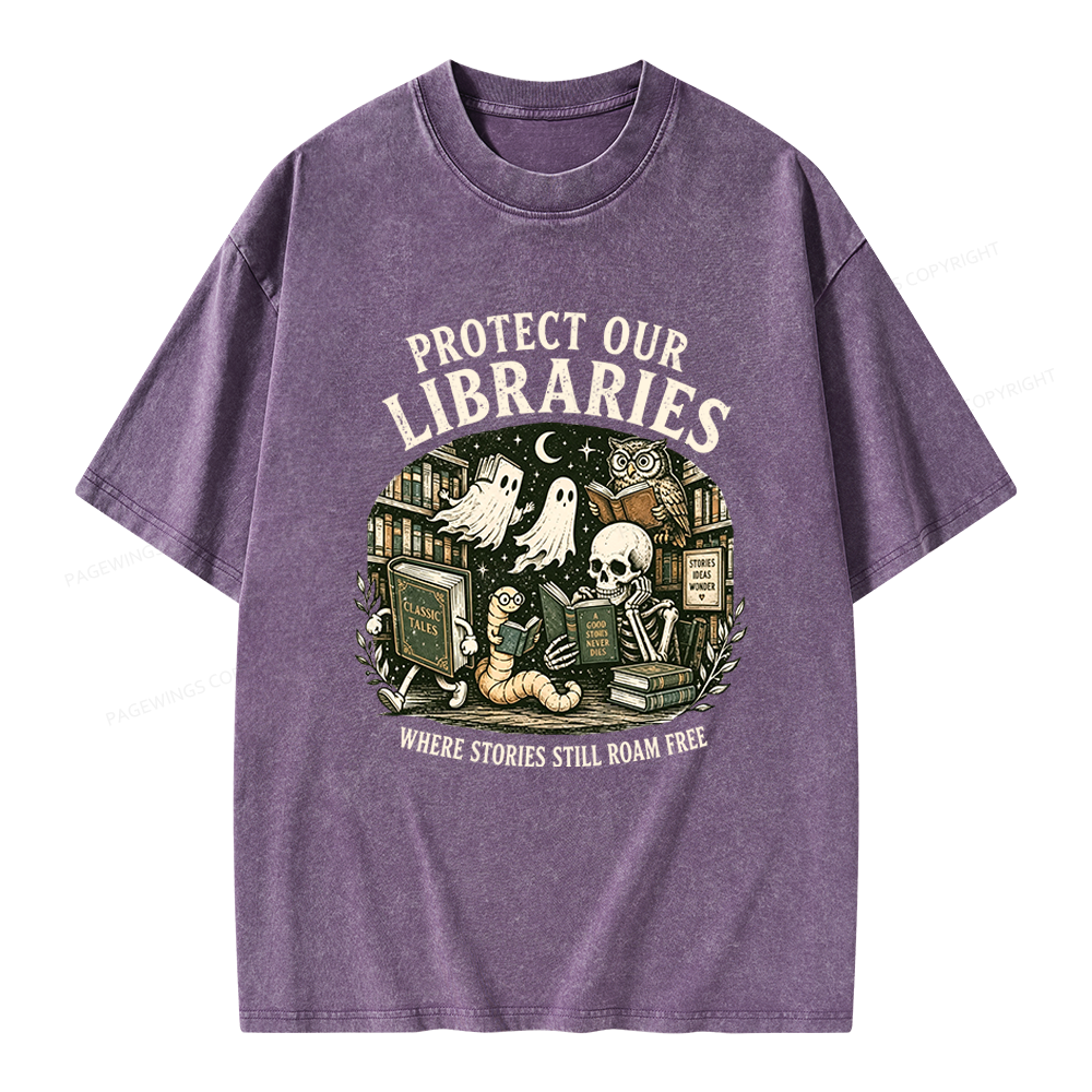 Pagewings Protect Our Libraries Unisex Washed T-shirt
