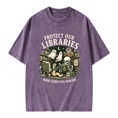 Pagewings Protect Our Libraries Unisex Washed T-shirt