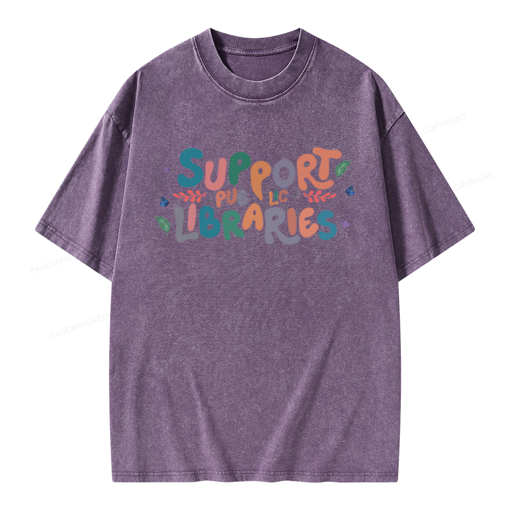 Pagewing Support Public Libraries Unisex Washed T-shirt