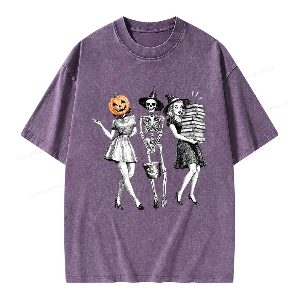 Pagewings Spooky Books Girl Unisex Washed T-shirt
