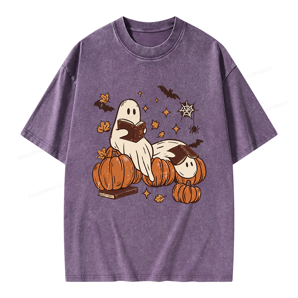 Pagewings Ghost Reading Unisex Washed T-shirt