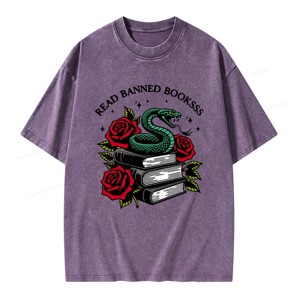Pagewings Read Banned Books Unisex Washed T-shirt