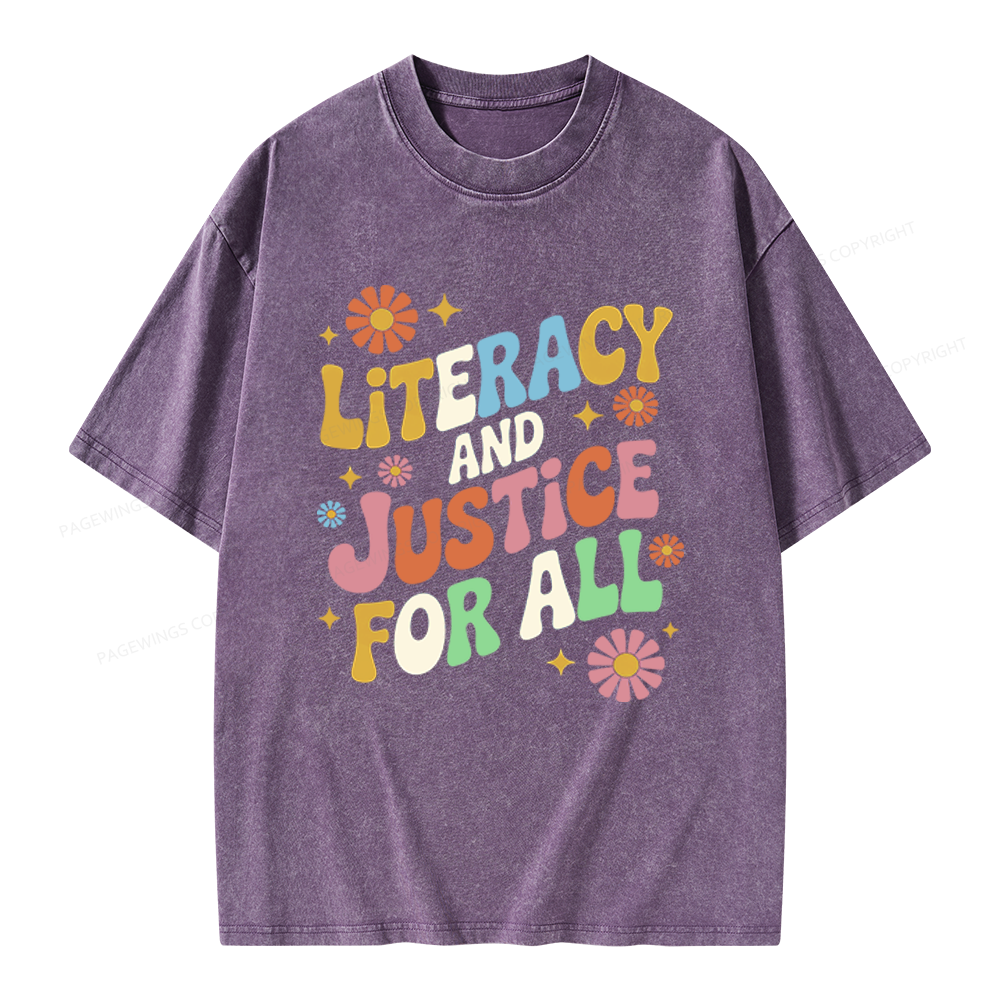 Pagewings Literacy And Justice For All Unisex Washed T-shirt