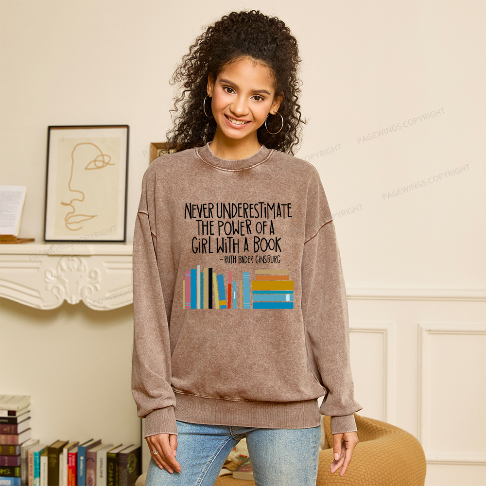 Pagewings Ruth Bader Ginsburg Girl with a Book Unisex Washed Sweatshirt