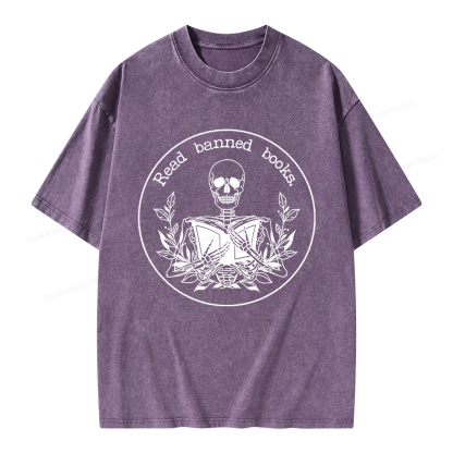 Pagewings Read Banned Books Unisex Washed T-shirt