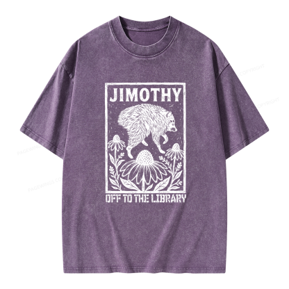Pagewings Raccoon Meme Off To The Library Unisex Washed T-shirt