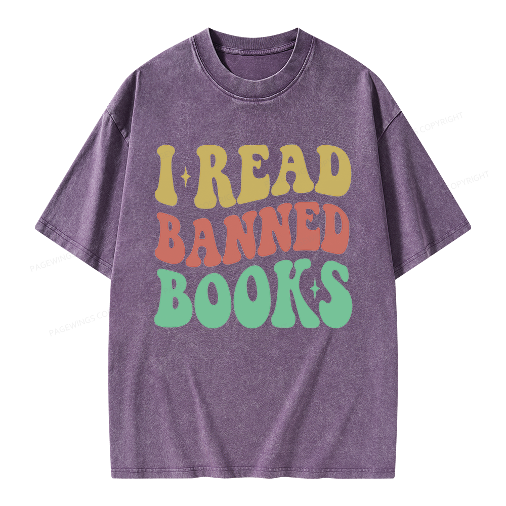 Pagewings Vintage I Read Banned Books Unisex Washed T-shirt