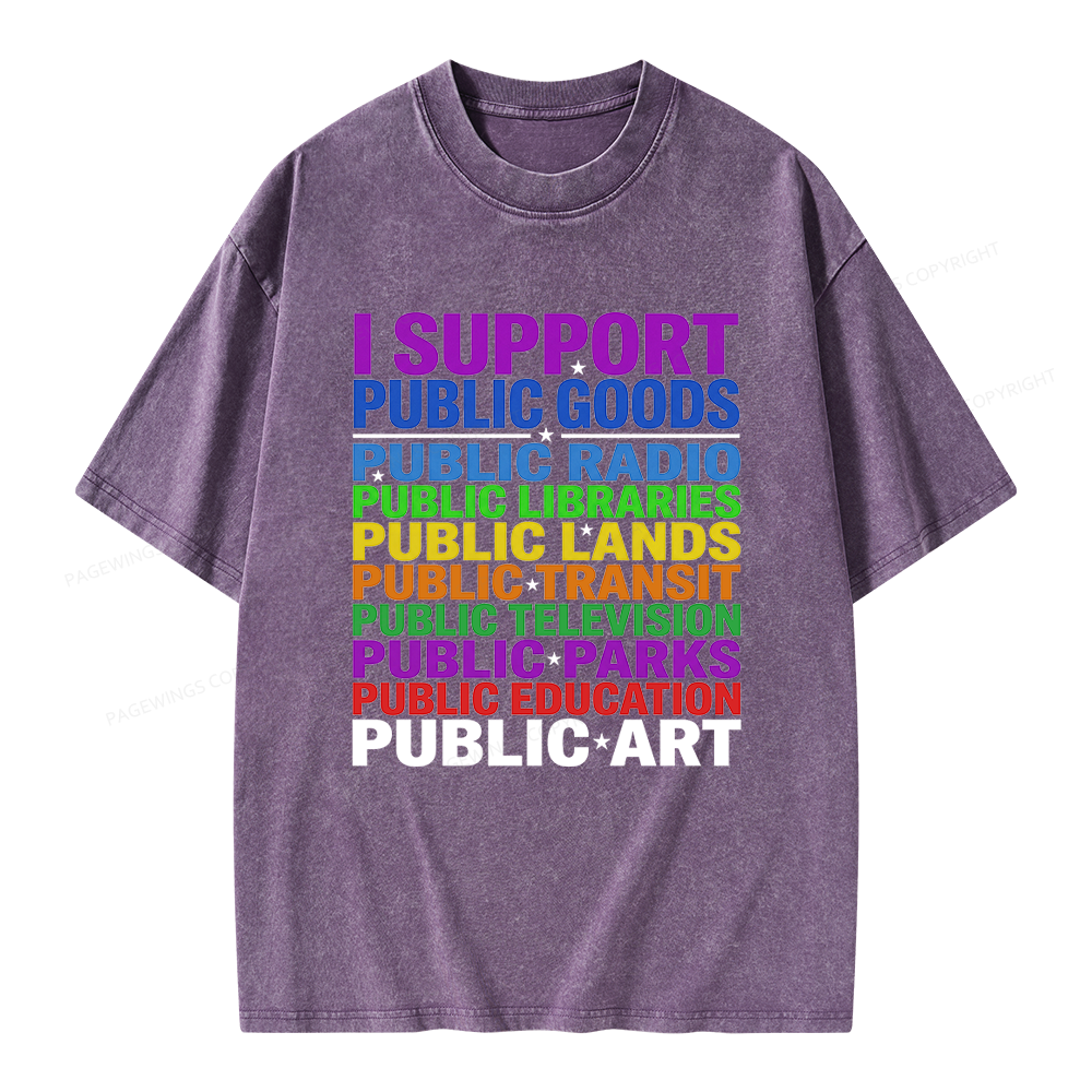 Pagewings I Support Public Libraries Unisex Washed T-shirt