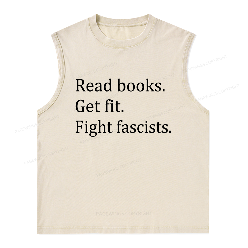 Pagewings Read Books Get Fit Fight Fascists Bookish Unisex Washed Tank Top