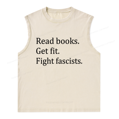 Pagewings Read Books Get Fit Fight Fascists Bookish Unisex Washed Tank Top