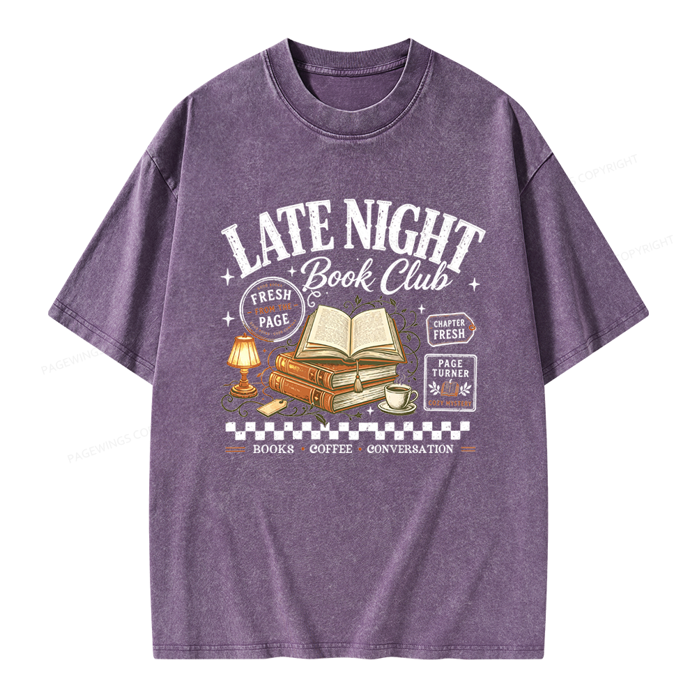 Pagewings Late Night Book Club Unisex Washed T-shirt