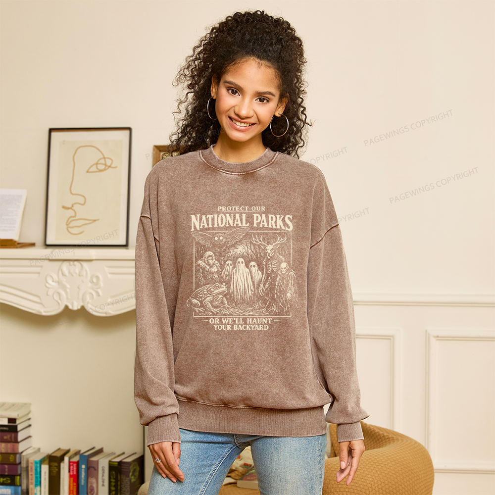 Pagewings Protect Our National Parks Unisex Washed Sweatshirt