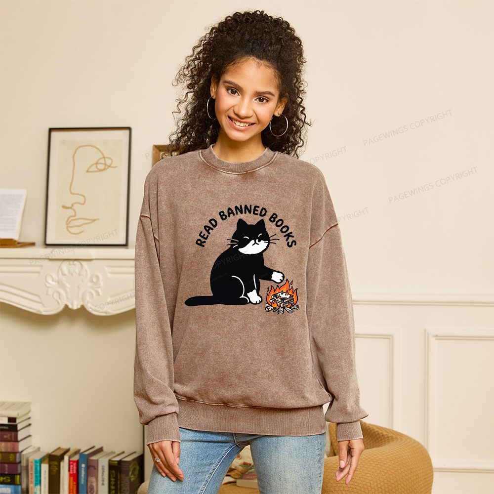 Pagewings Read Banned Books Unisex Washed Sweatshirt