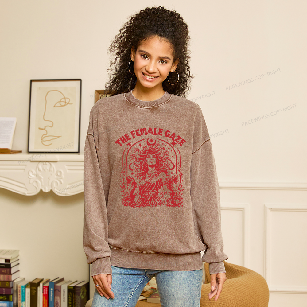 Pagewings Vintage Medusa Feminist Unisex Washed Sweatshirt