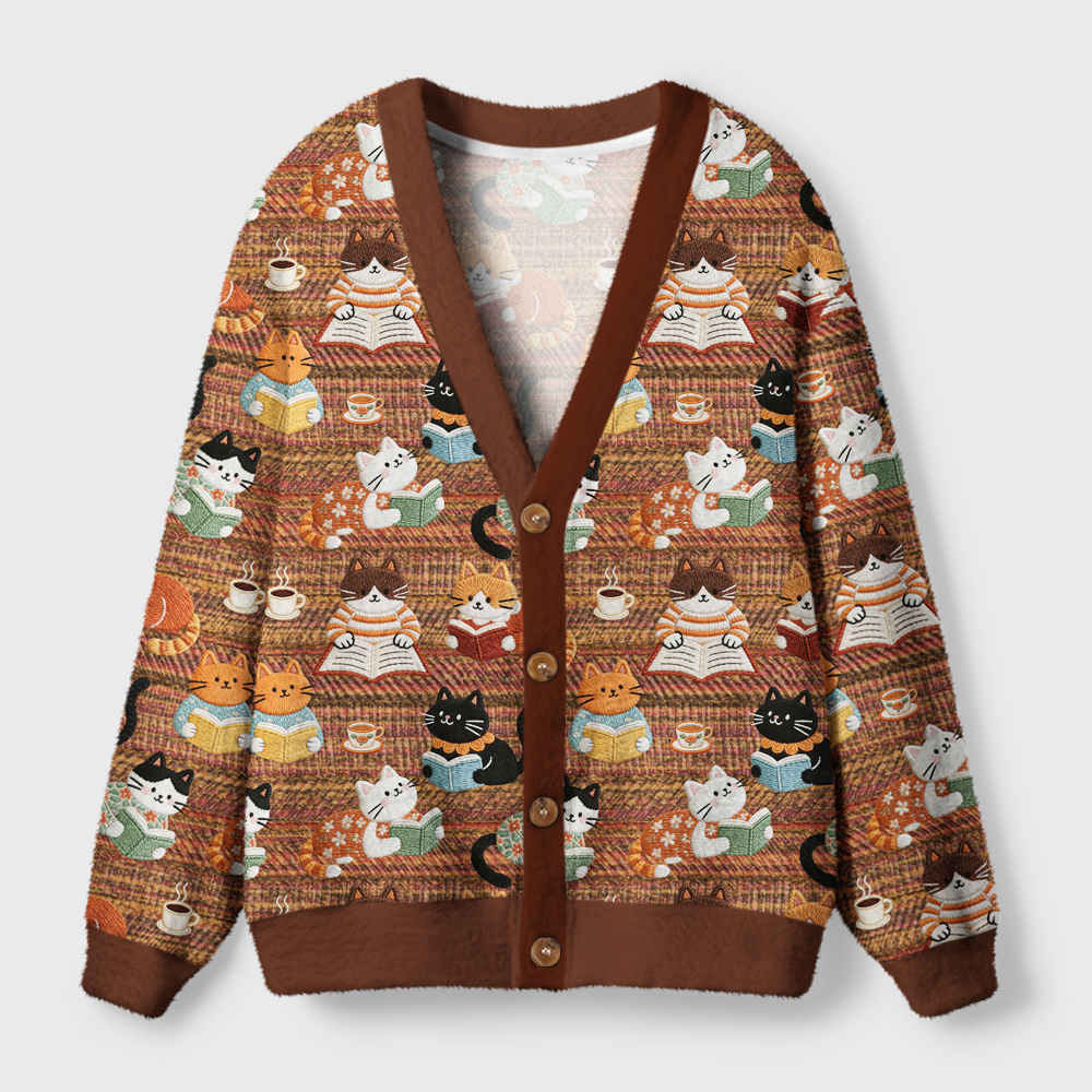 Pagewings Cats And Reading Light Knit Unisex Cardigan Sweaters