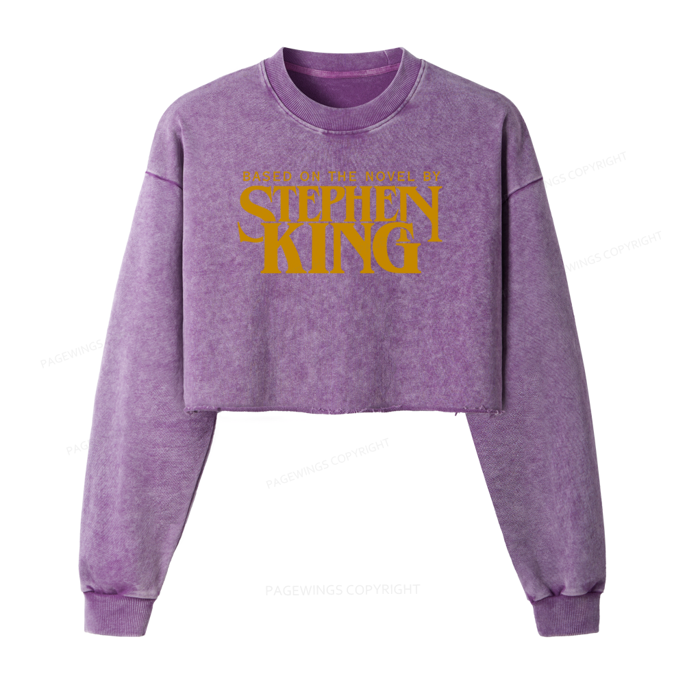 Pagewings Based On A Novel By Horror Writer Women Washed Crop Sweatshirt
