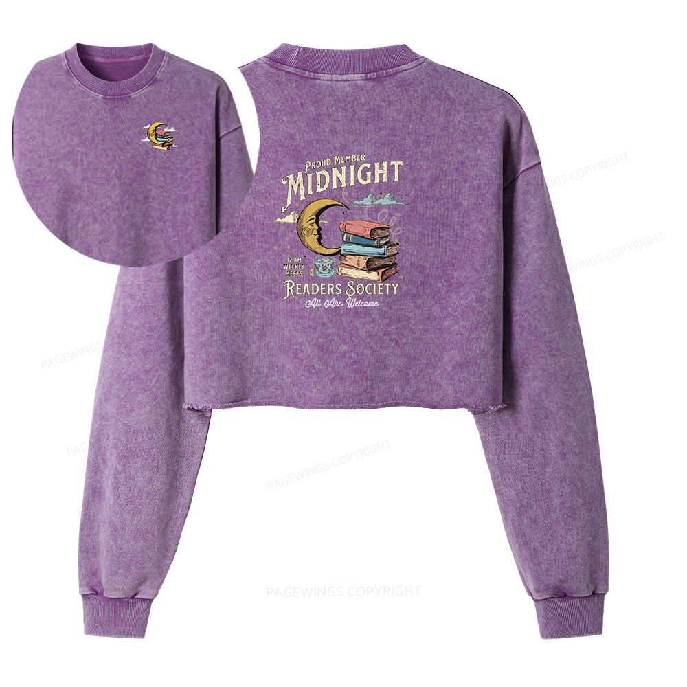 Pagewings Midnight Readers Society Washed Crop Sweatshirt