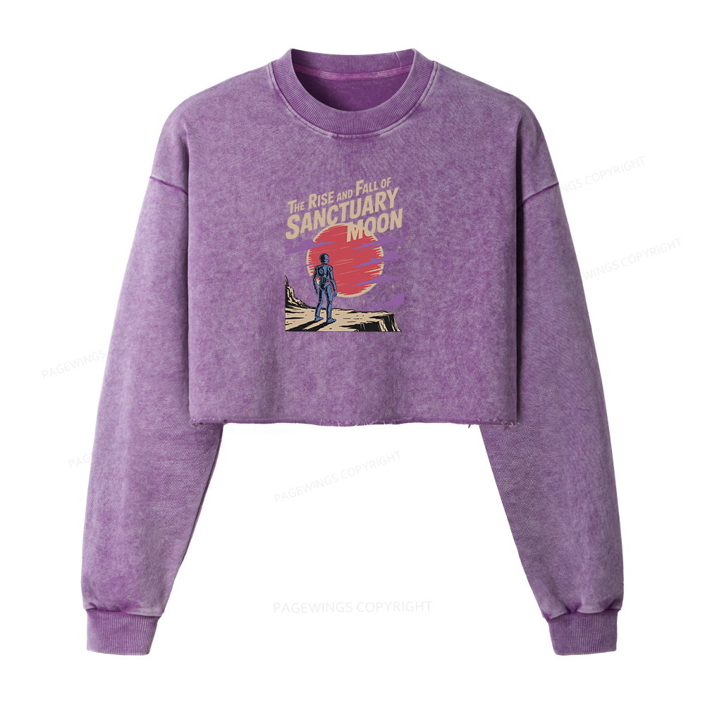 Pagewings The Rise And Fall Of Sanctuary Moon Women Washed Crop Sweatshirt