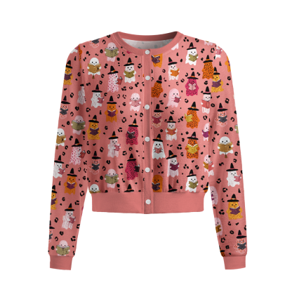 Pagewings Ghosts Love Reading Crew Neck Cardigan Sweaters
