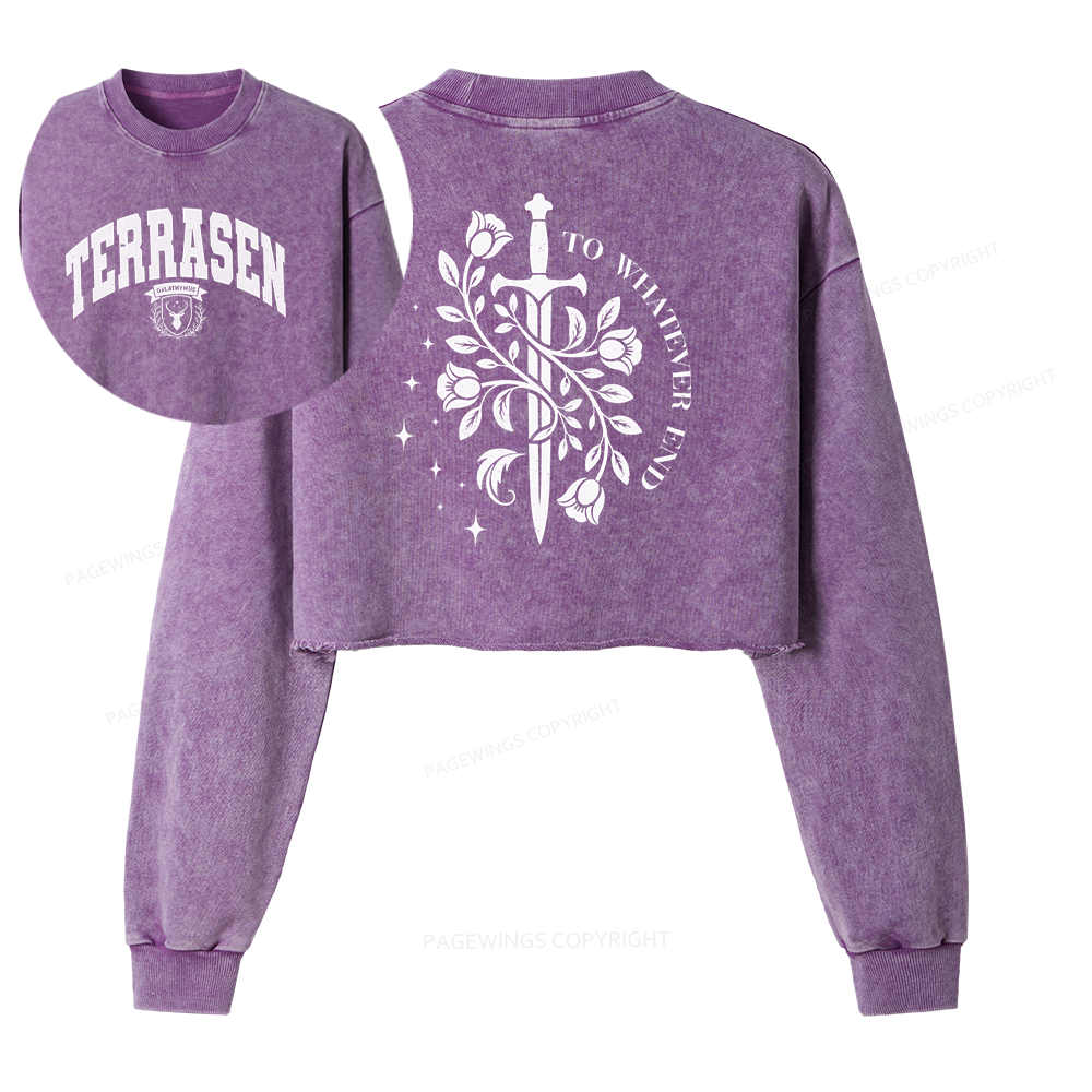 Pagewings Fantasy Novel Lovers Washed Crop Sweatshirt