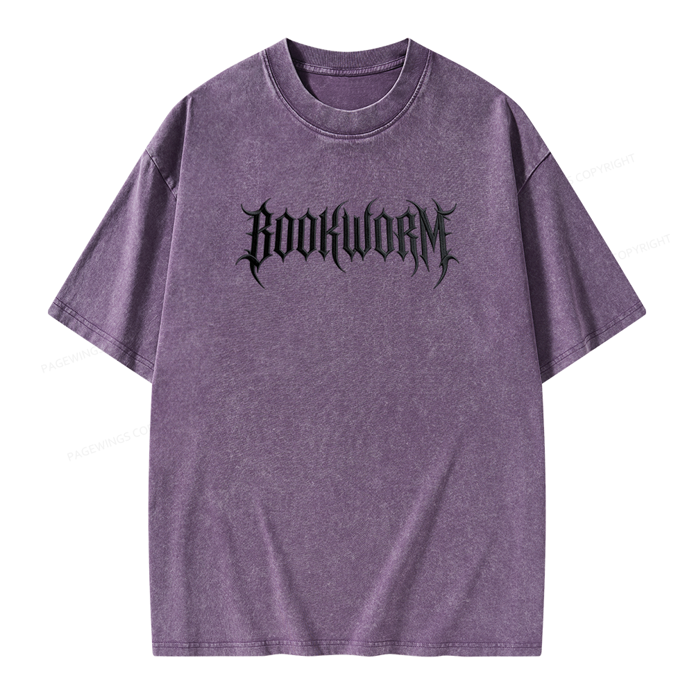 Pagewings Embroidered Bookworm Unisex Washed T-shirt