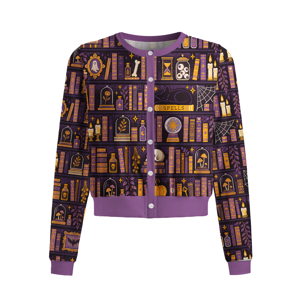 Pagewings Halloween Bookish Crew Neck Cardigan Sweaters
