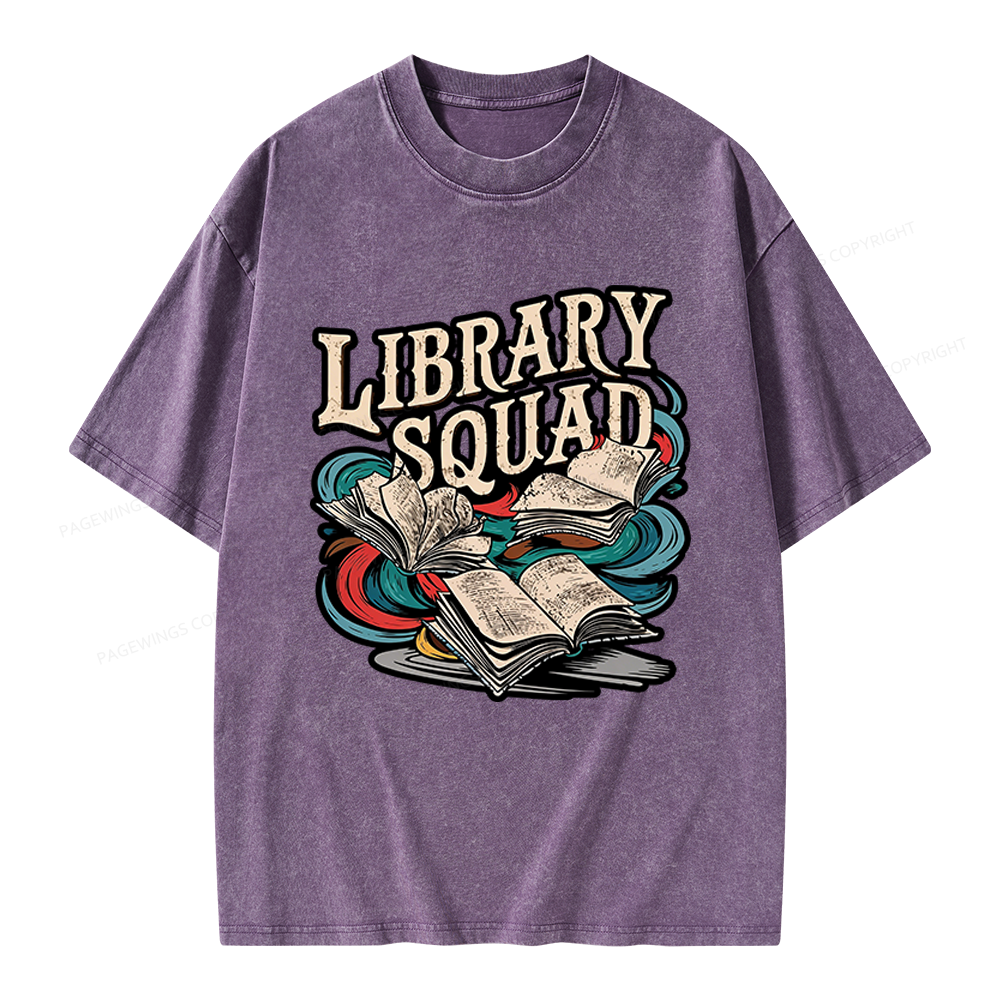 Pagewings Vintage Library Squad Unisex Washed T-shirt