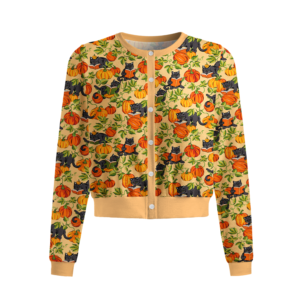 Pagewings Cat Book Lover Crew Neck Cardigan Sweaters