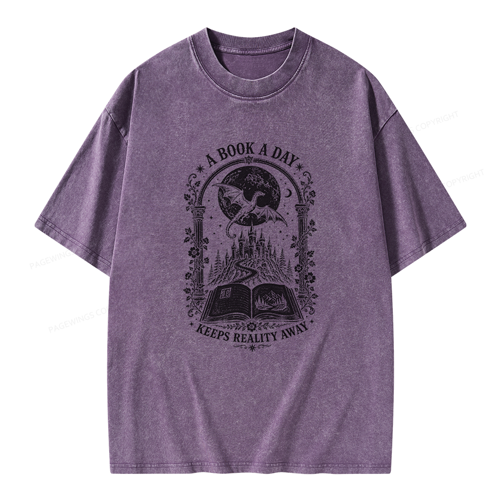 Pagewings A Book A Day Keeps Reality Away Unisex Washed T-shirt