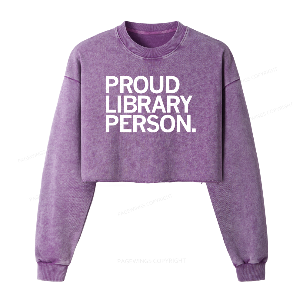 Pagewings Proud Library Person Washed Crop Sweatshirt
