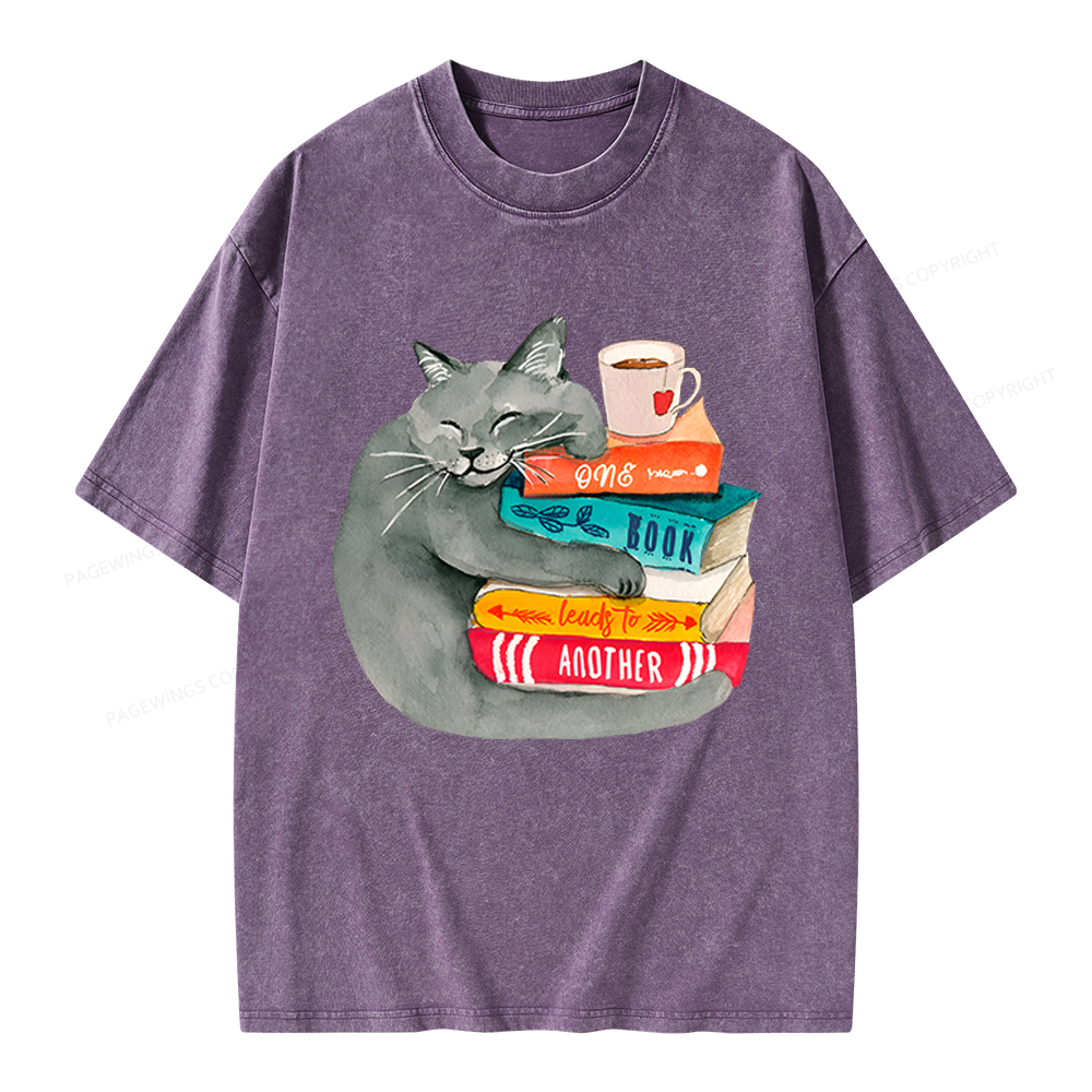 Pagewings Book Lover Cat Unisex Washed T-shirt