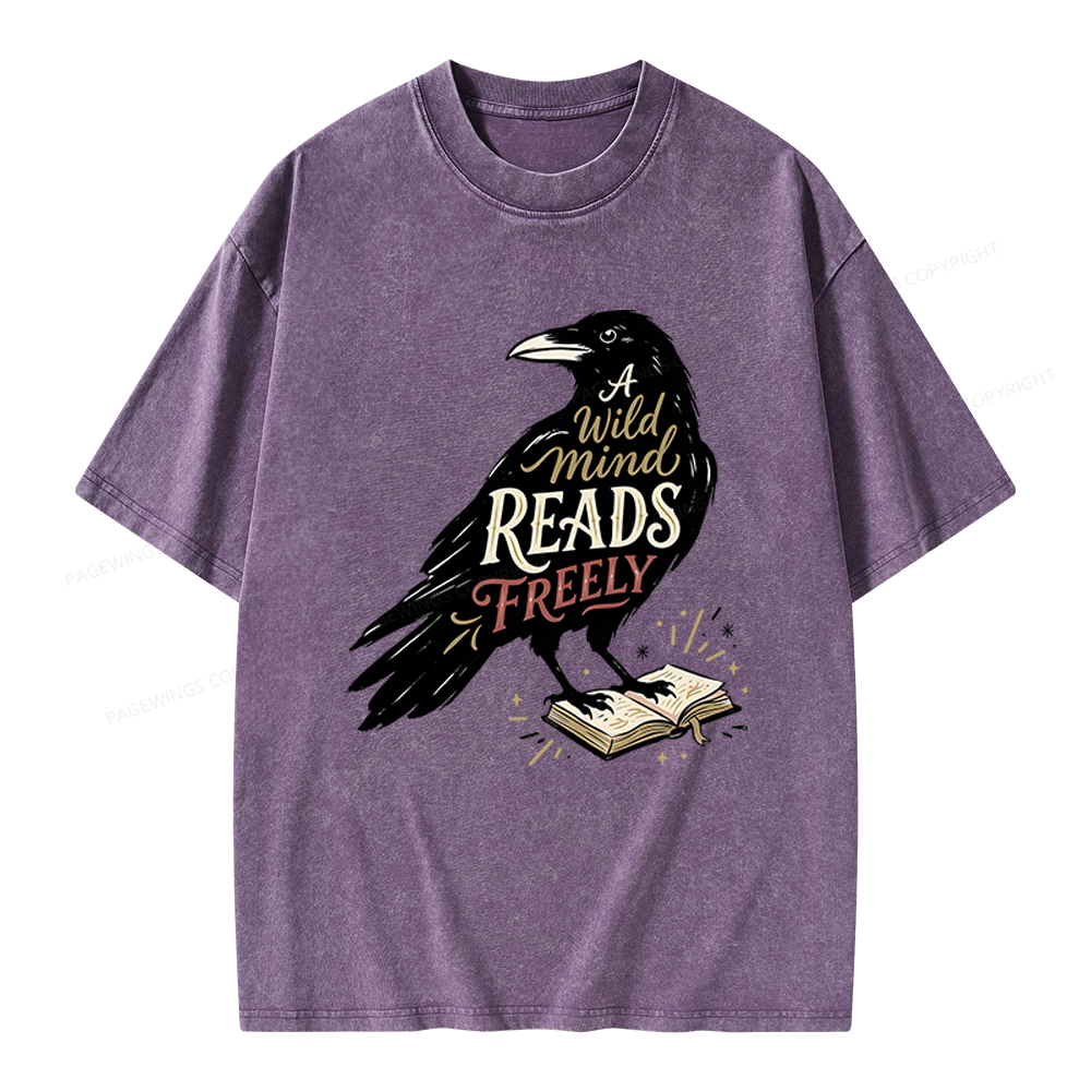 Pagewings A Wild Mind Reads Freely Unisex Washed T-shirt