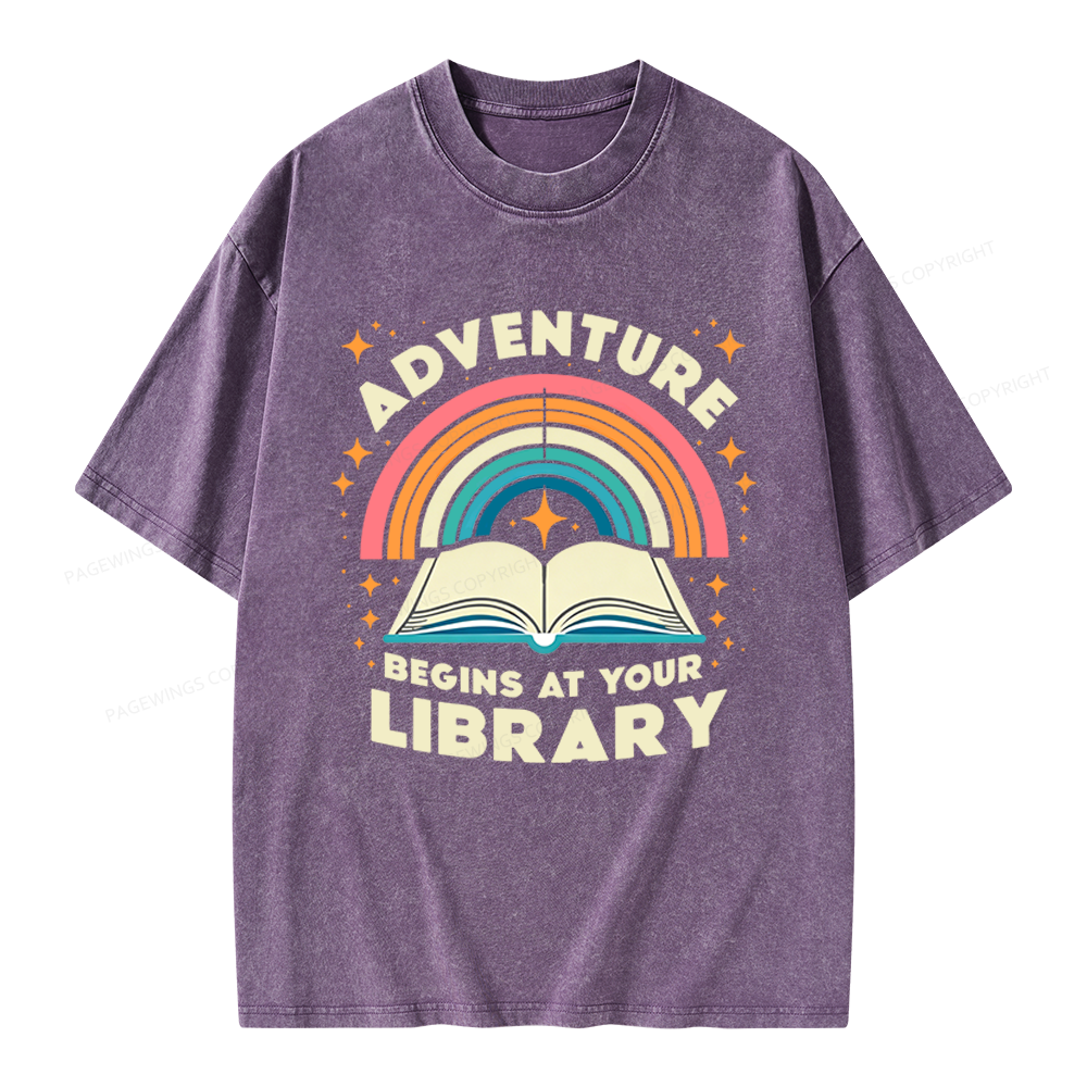 Pagewings Adventure Begins At Your Library Unisex Washed T-shirt