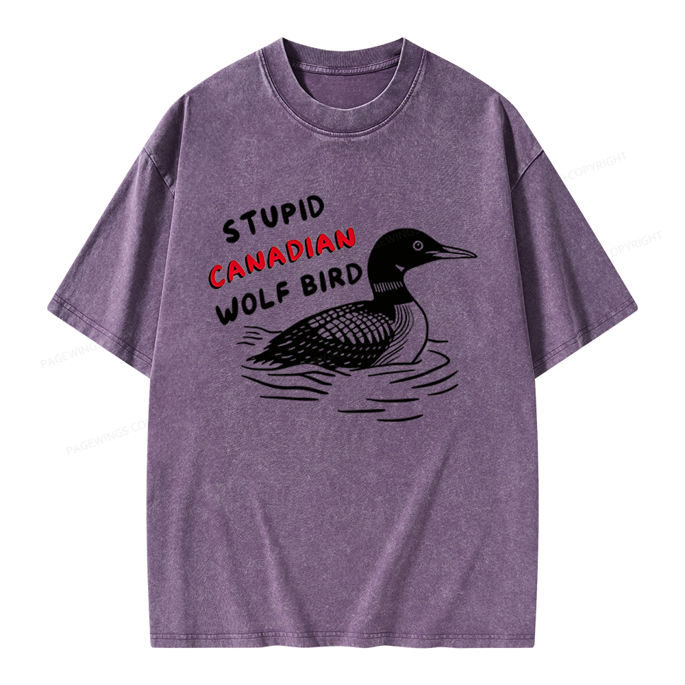 Pagewings Stupid Canadian Wolf Bird Unisex Washed T-shirt