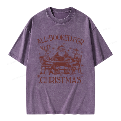 Pagewings Retro All Booked For Christmas Unisex Washed T-shirt