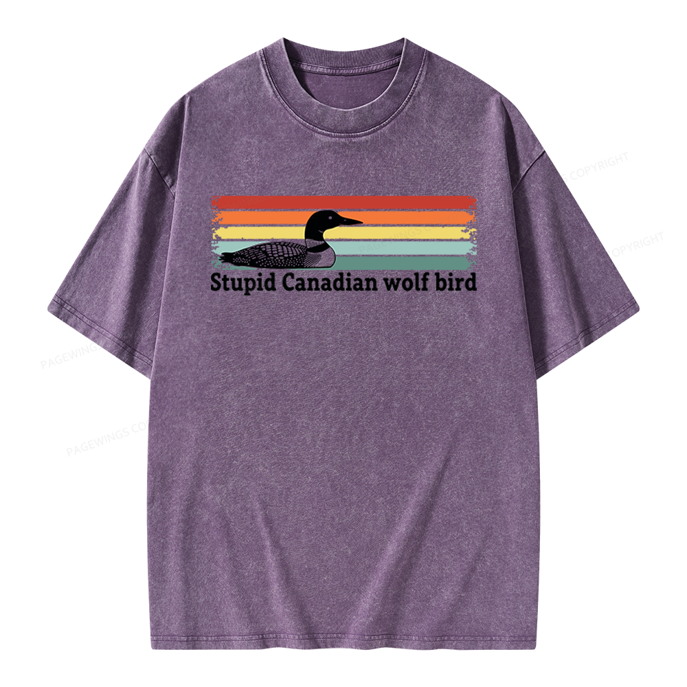 Pagewings Stupid Canadian Wolf Bird Unisex Washed T-shirt