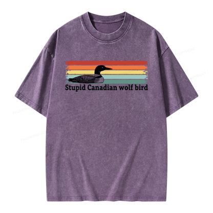 Pagewings Stupid Canadian Wolf Bird Unisex Washed T-shirt