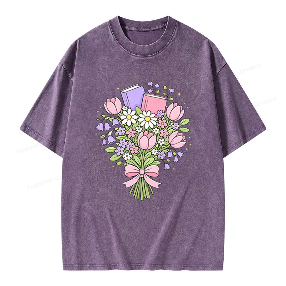 Pagewings Spring Book Bouquet Unisex Washed T-shirt