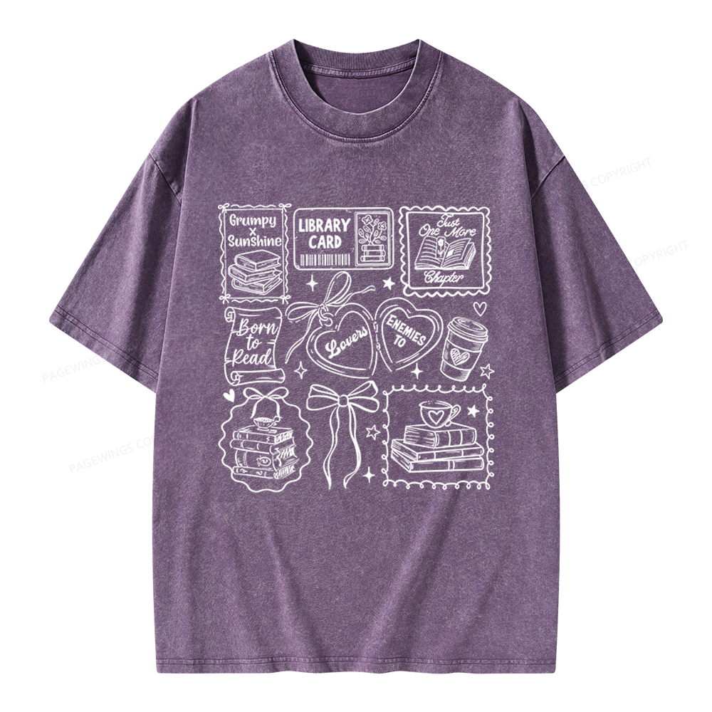 Pagewings Retro Book And Coffee Unisex Washed T-shirt