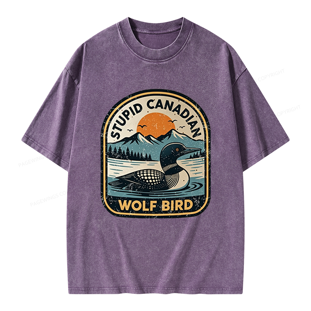Pagewings Stupid Canadian Wolf Bird Unisex Washed T-shirt