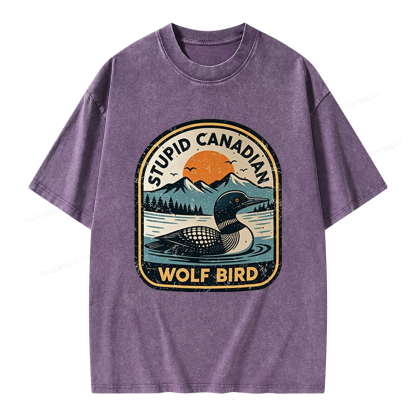Pagewings Stupid Canadian Wolf Bird Unisex Washed T-shirt
