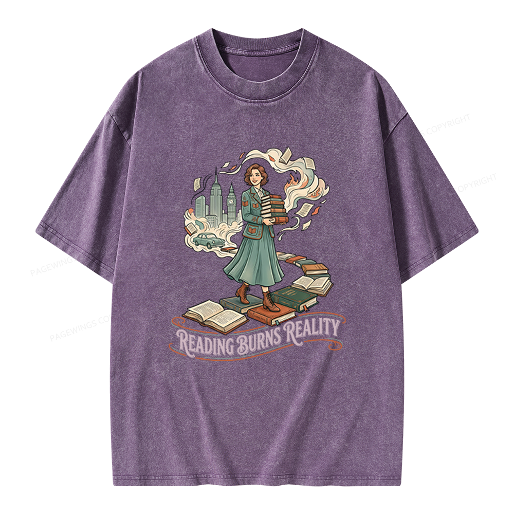 Pagewings Reading Burns Reality Unisex Washed T-shirt