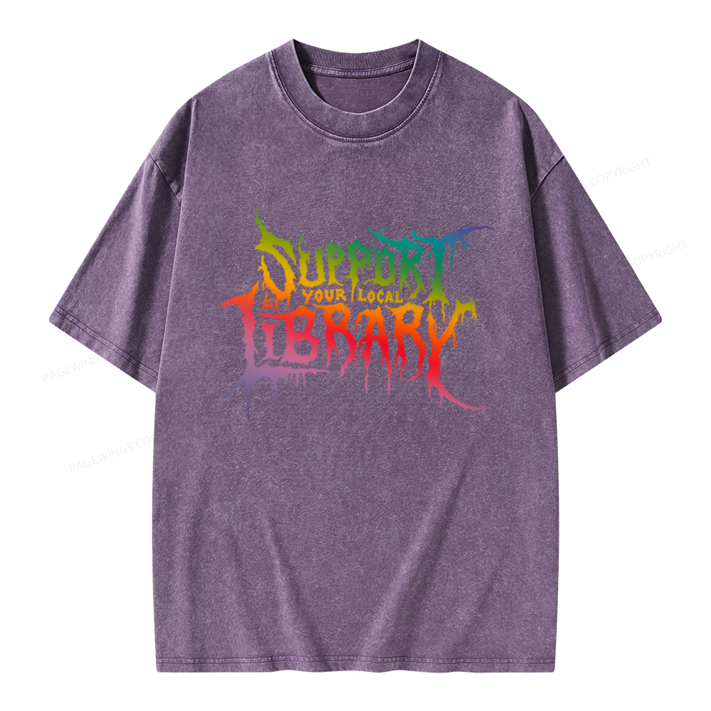 Pagewings Support Your Local Library Unisex Washed T-shirt