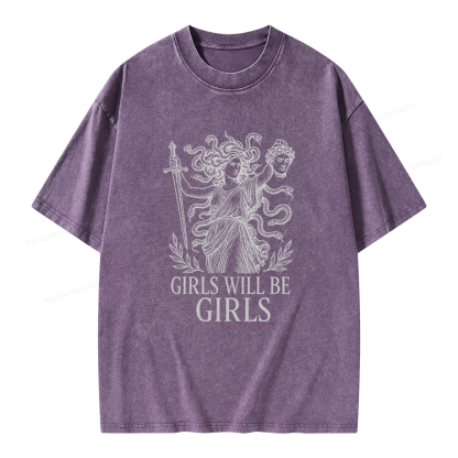 Pagewings Girls Will Be Girls Unisex Washed T-shirt