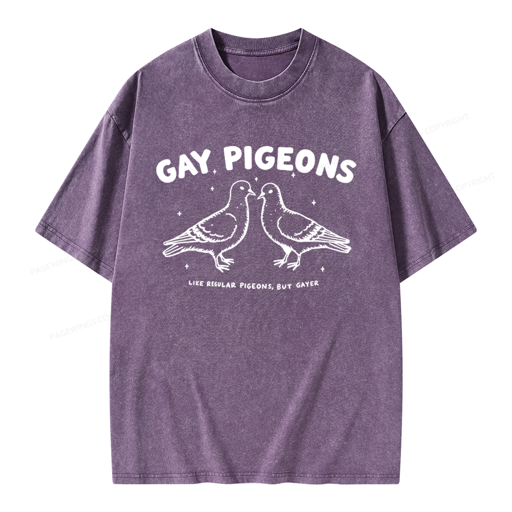 Pagewings Gay Pigeons Unisex Washed T-shirt