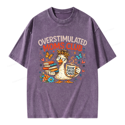 Pagewings Overstimulated Moms Club Unisex Washed T-shirt