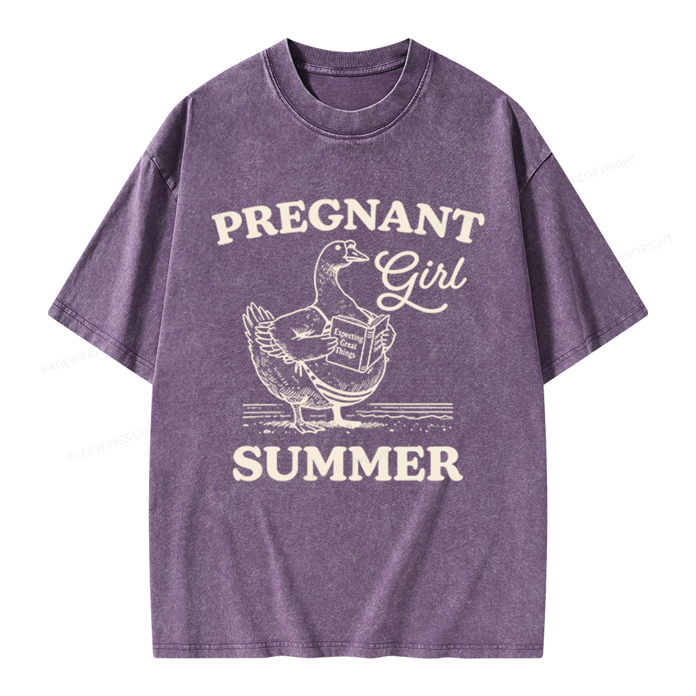 Pagewings Pregnant Girl Summer Unisex Washed T-shirt