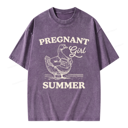 Pagewings Pregnant Girl Summer Unisex Washed T-shirt