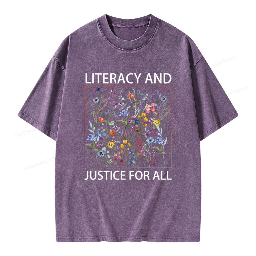 Pagewings Literacy And Justice For All Unisex Washed T-shirt
